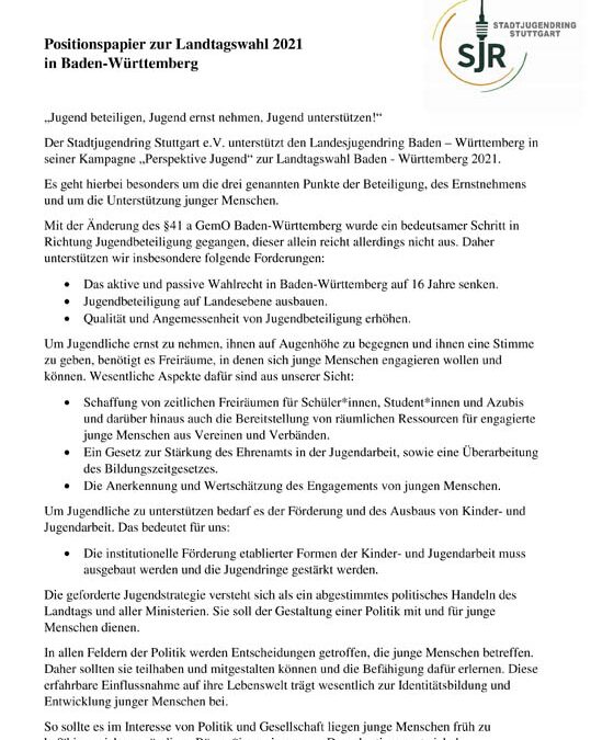 Positionspapier zur Landtagswahl 2021 in Baden-Württemberg
